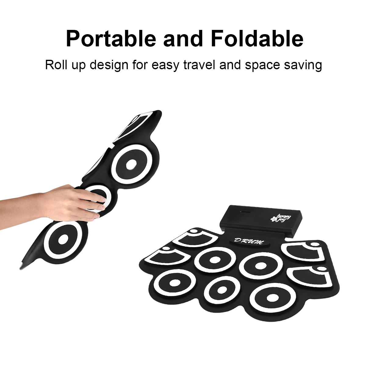 LIVSK Digitale Drumset - 7 Drumgeluiden - Bluetooth en USB - Opvouwbaar - Inclusief Voetpedalen - Draagbaar - Zwart