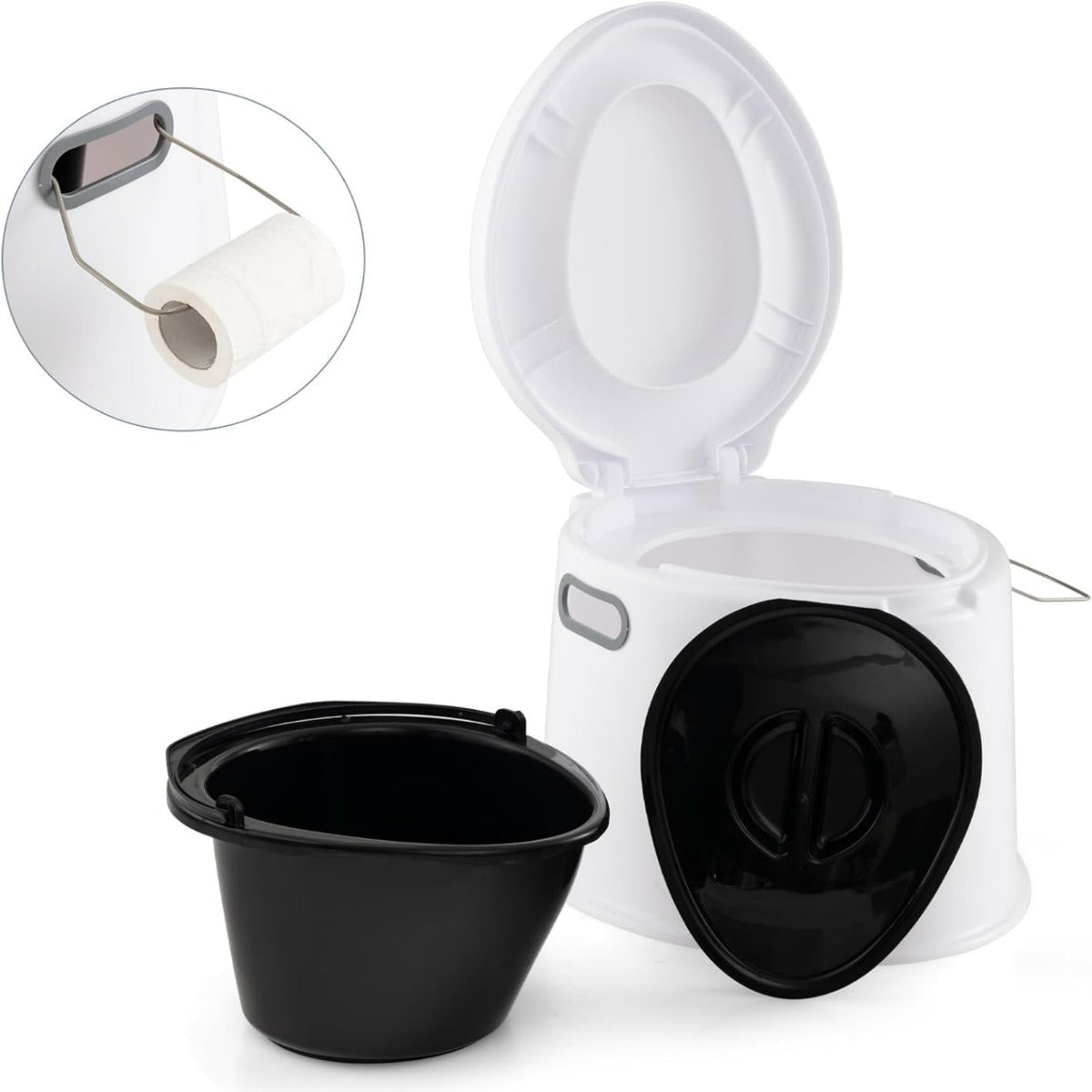 LIVSK Draagbare Toilet - Lichtgewicht en Compact - Uitneembare Binnenemmer - Geurdicht Deksel - Voor Kamperen en Reizen - Wit