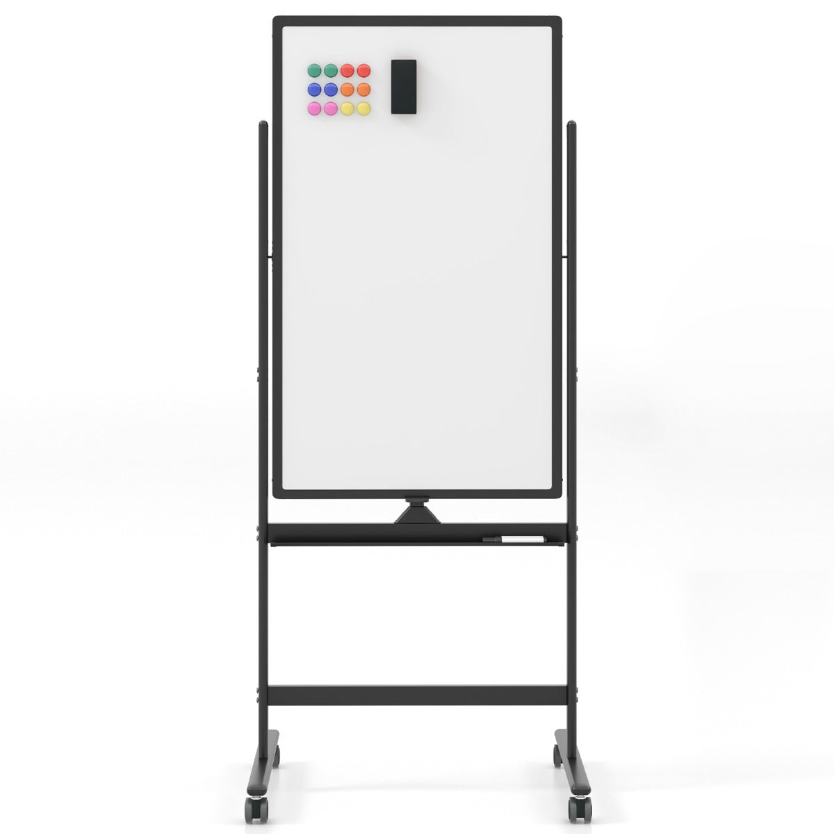 LIVSK Verstelbaar Whiteboard - Omkeerbaar en Draagbaar - Hoogte 155,5-183,5 cm - 360° Draaibaar - Inclusief Accessoires - Zwart