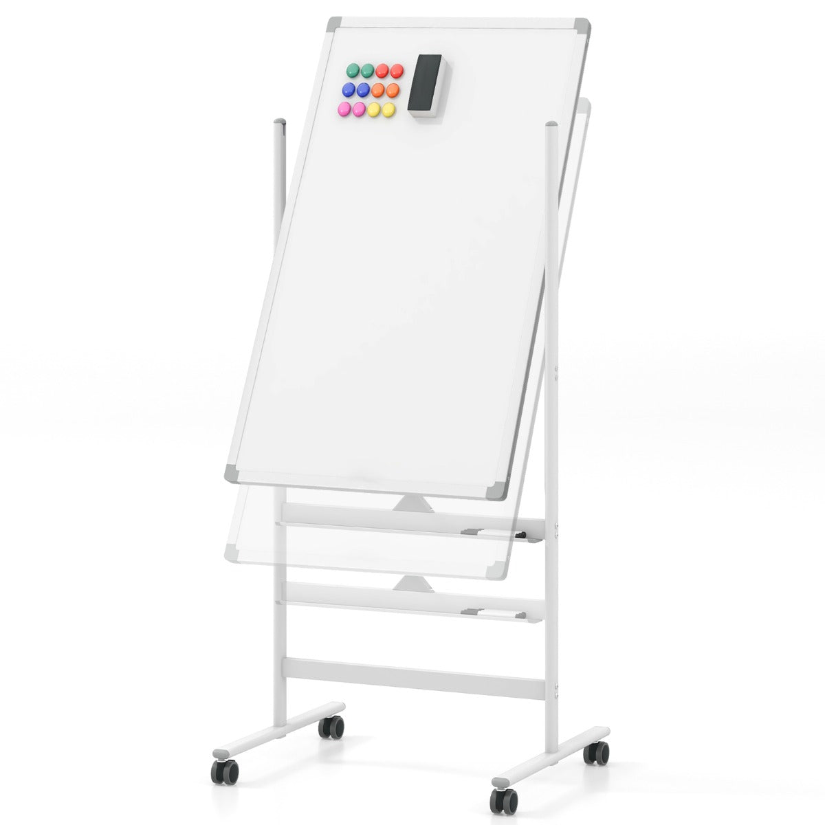 LIVSK Verstelbaar Whiteboard - Omkeerbaar met Vergrendelknop - Hoogte 155,5-183,5 cm - Stevig Aluminium Frame - Wit
