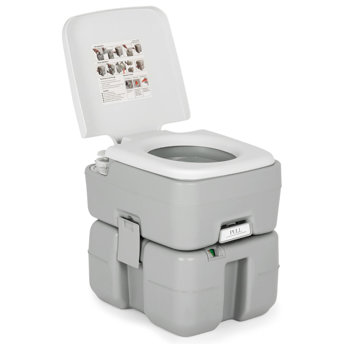 LIVSK Draagbaar Camping Toilet - Uniek Afvoersysteem - 10 L Schoonwatertank - 20 L Afvaltank - Tot 200 kg - Grijs