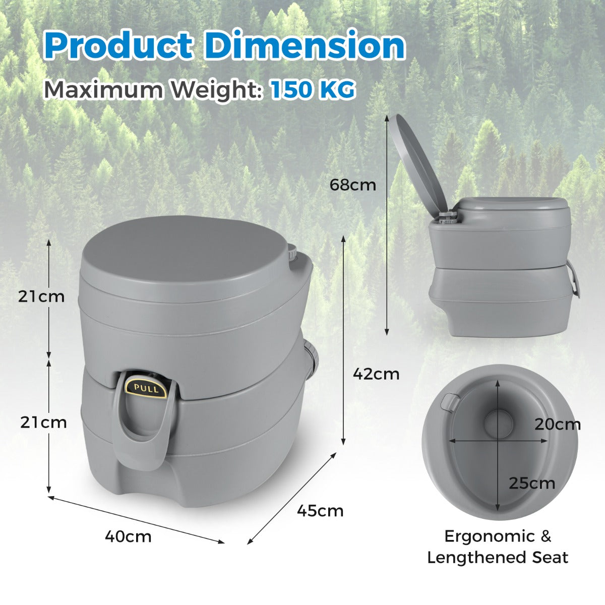 Livsk costway draagbaar toilet met afneembare 20 l afvalwatertank mobiel toilet met waterdichte zitting en spoelpomp campingtoilet voor bootvissers donkergrijs 2