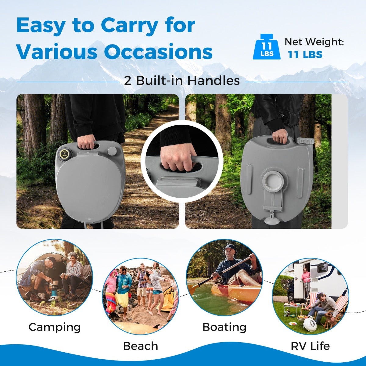 Livsk costway draagbaar toilet met afneembare 20 l afvalwatertank mobiel toilet met waterdichte zitting en spoelpomp campingtoilet voor bootvissers donkergrijs 5