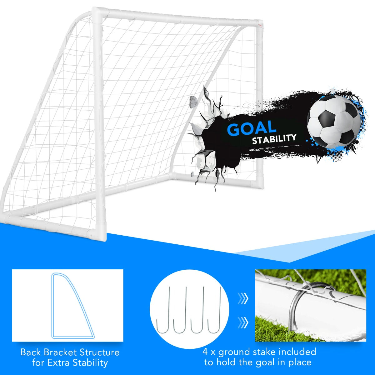 LIVSK Draagbaar Voetbaldoel voor Kinderen - Snel Opzetbaar - Duurzaam UPVC - Voor Actief Spelen - 183 x 80 x 118,5 cm - Zoals