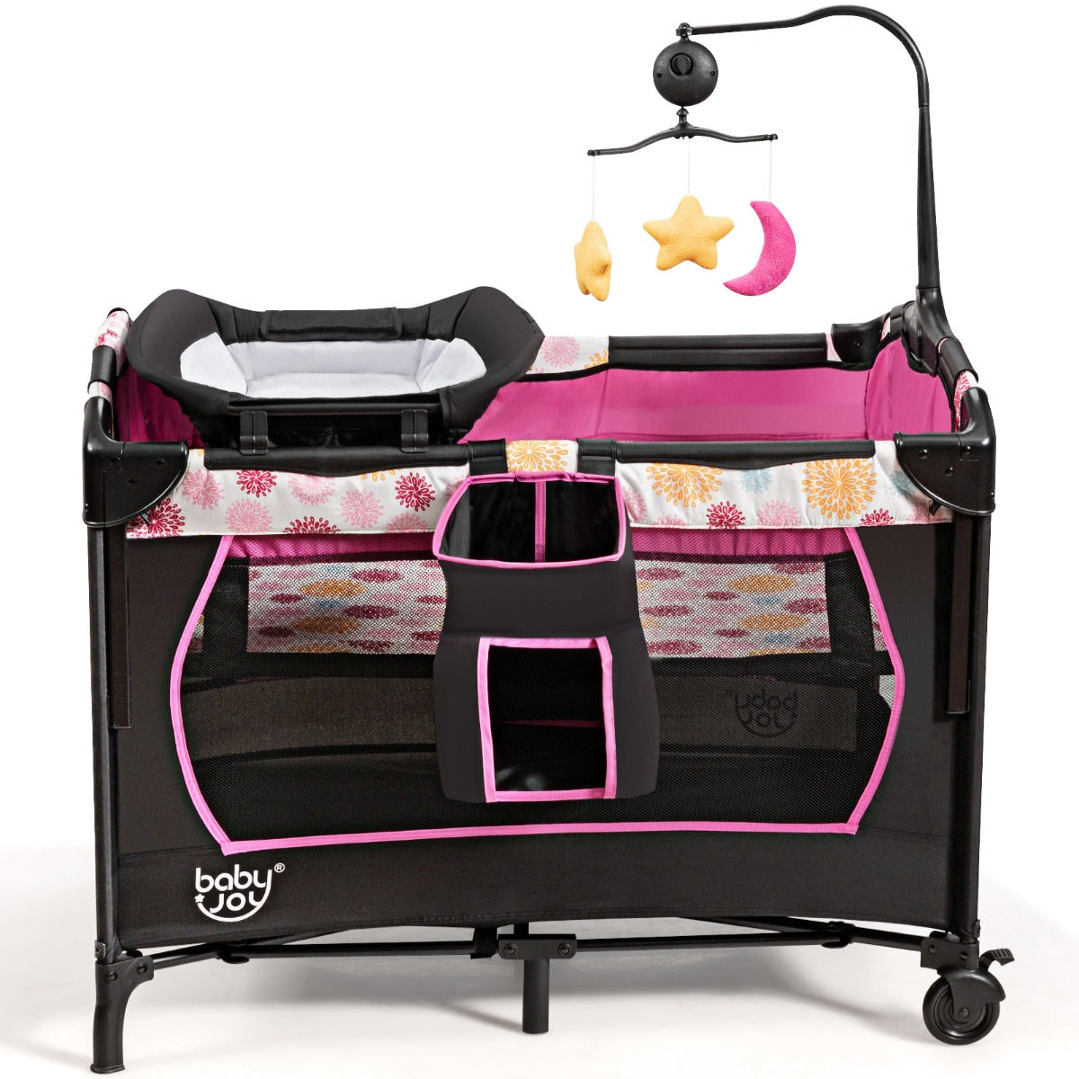 LIVSK Draagbare 3-in-1 Babyspeelbox - Wiegje, Luiertafel en Activiteitencentrum - Met Muziekdoos - Tot 15 kg - Grijs