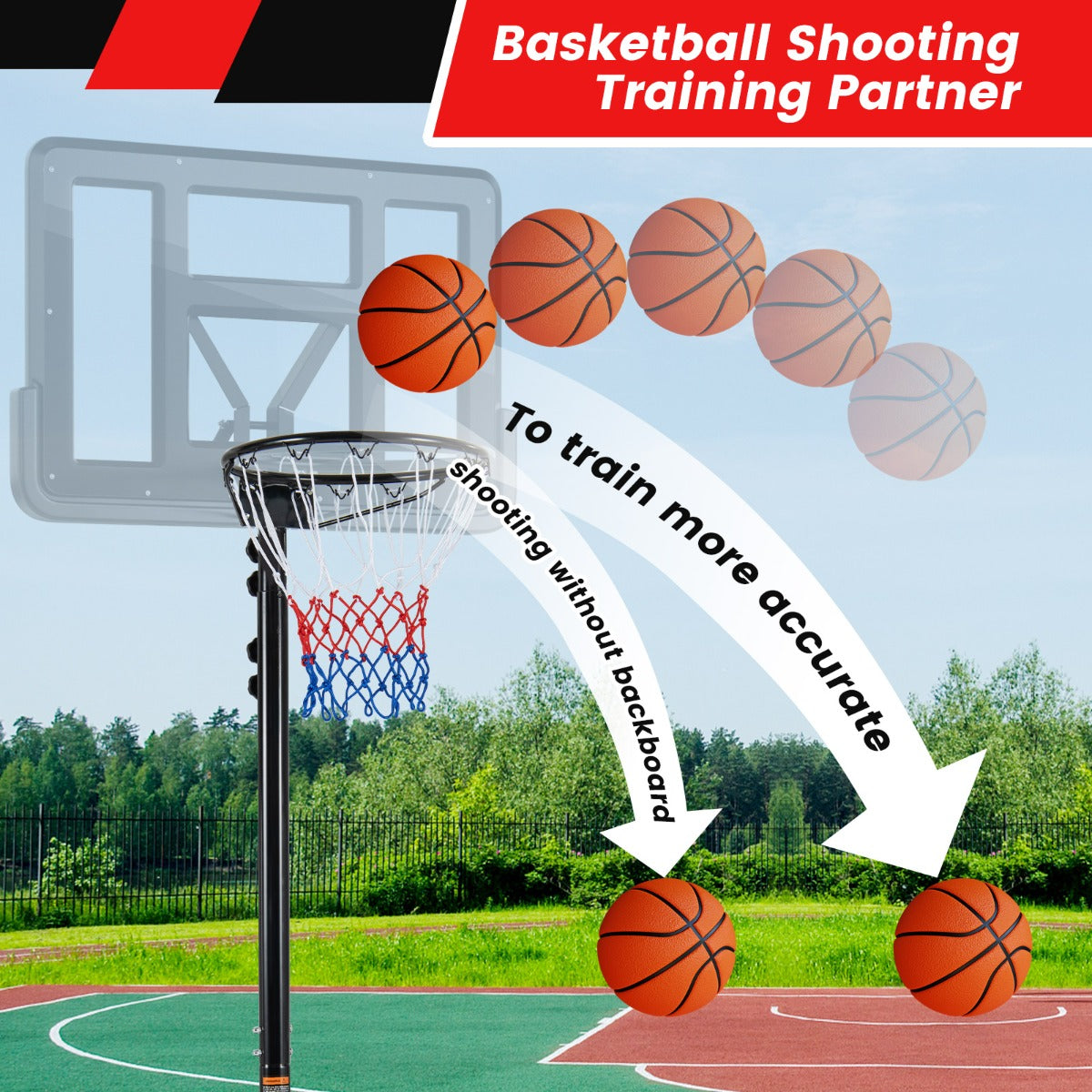 LIVSK Verstelbare Basketbalstandaard - Hoogte 260-305 cm - Robuuste Metalen Rand - Mobiel met 2 Wielen - Zwart