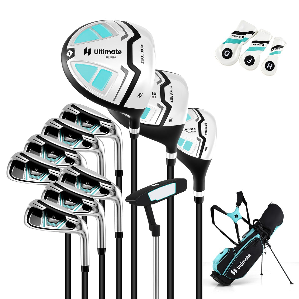 LIVSK Damesgolfset - 15-Delige Set met Driver, Woods, IJzers en Putter - Inclusief Golftas met Verstelbare Schouderbanden - Groen