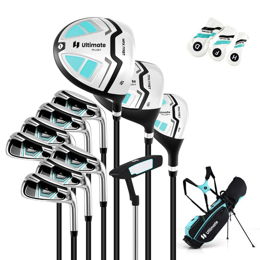 LIVSK Damesgolfset - 15-Delige Set met Driver, Woods, IJzers en Putter - Inclusief Golftas met Verstelbare Schouderbanden - Groen