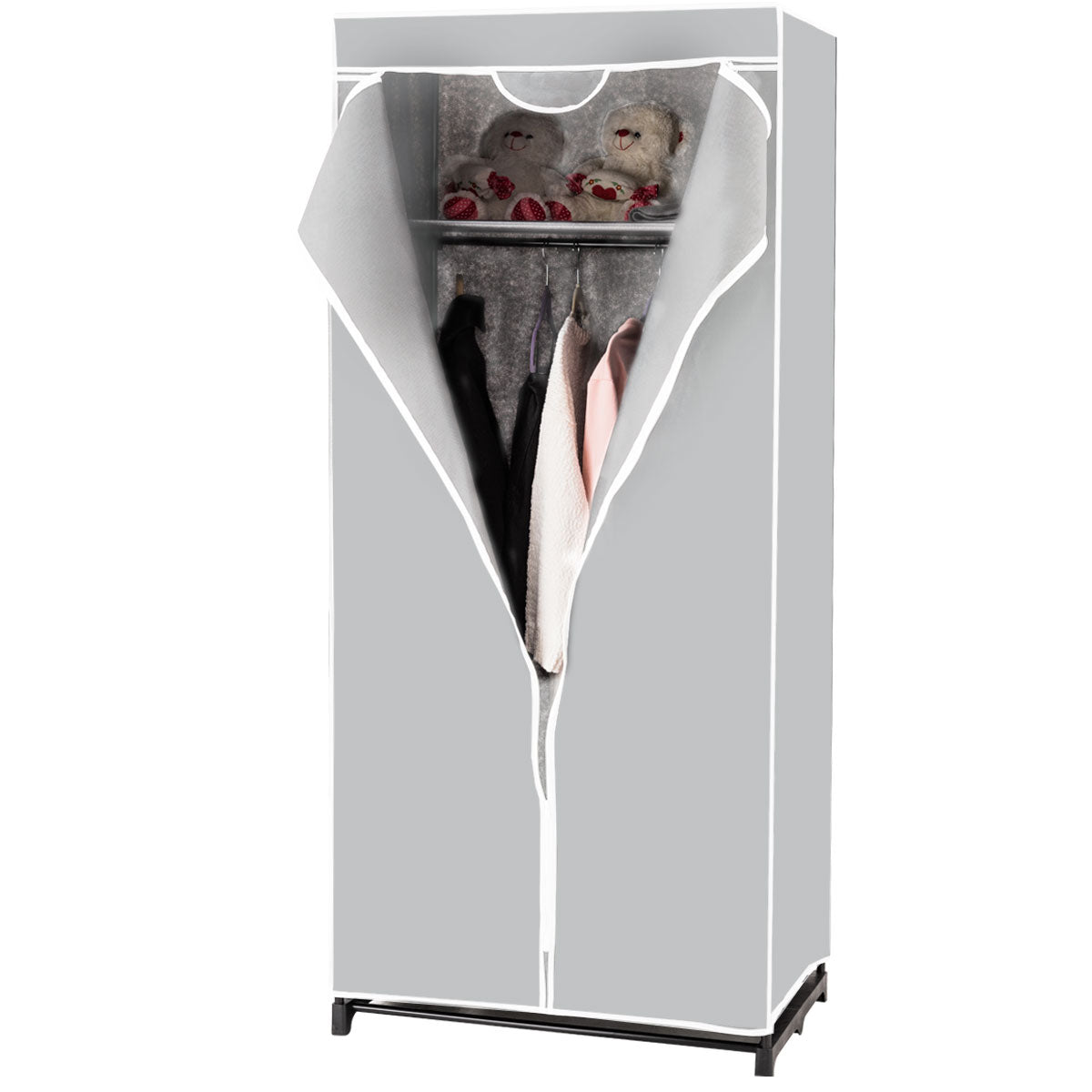 LIVSK Draagbare Kledingkast Organisator - Compact en Duurzaam - Twee Opslagplanken - Waterdichte Hoes - 74 x 50 x 172 cm - Grijs
