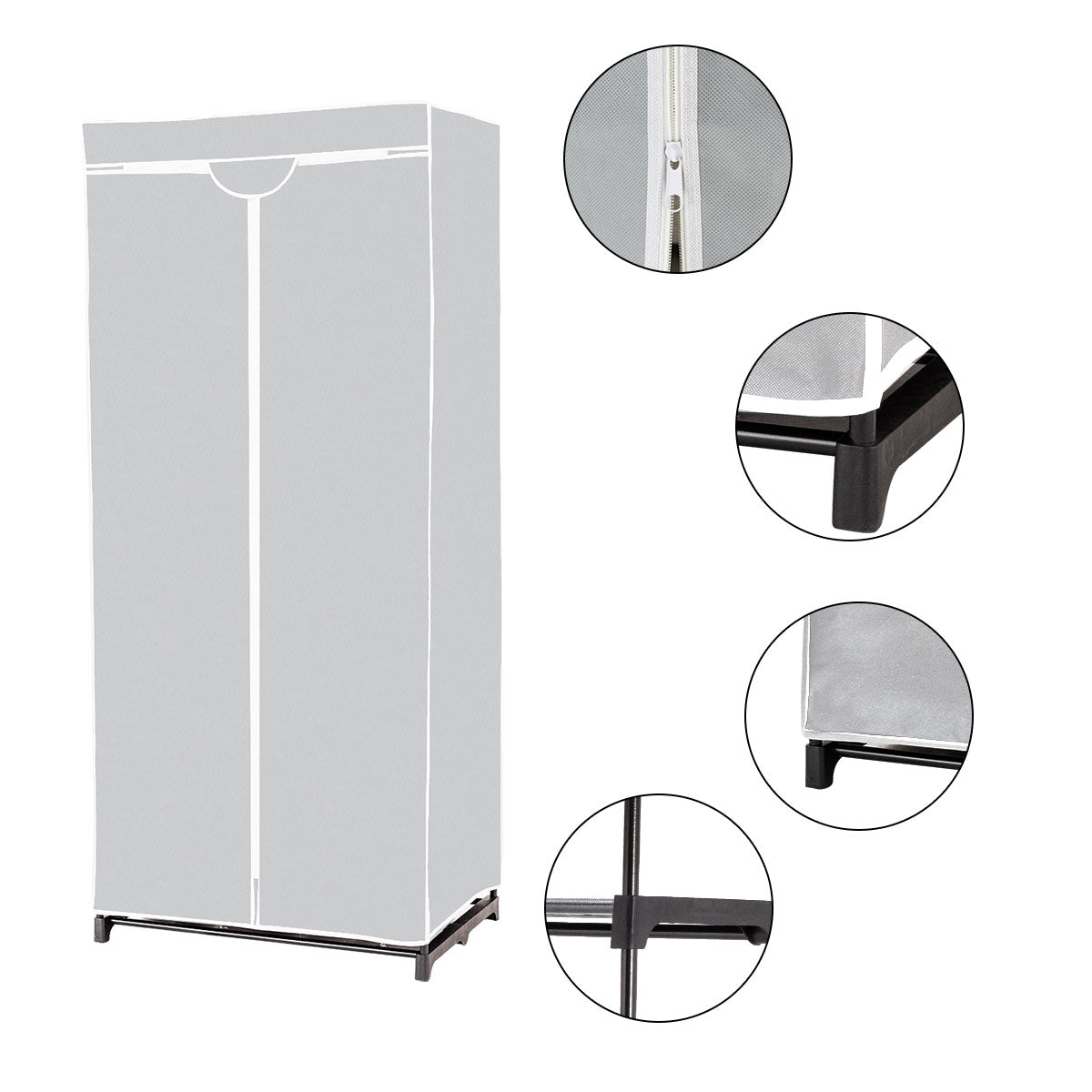 LIVSK Draagbare Kledingkast Organisator - Compact en Duurzaam - Twee Opslagplanken - Waterdichte Hoes - 74 x 50 x 172 cm - Grijs
