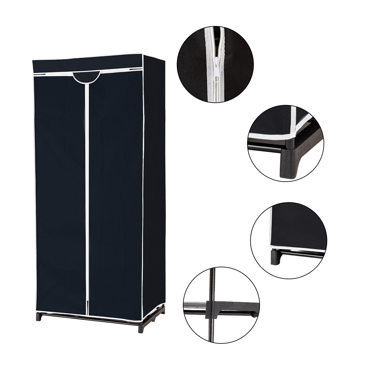 LIVSK Draagbare Kledingkast Organisator - Compact en Draagbaar - 2 Opslagplanken - Waterdichte Hoes - 74 x 50 x 172 cm - Zwart