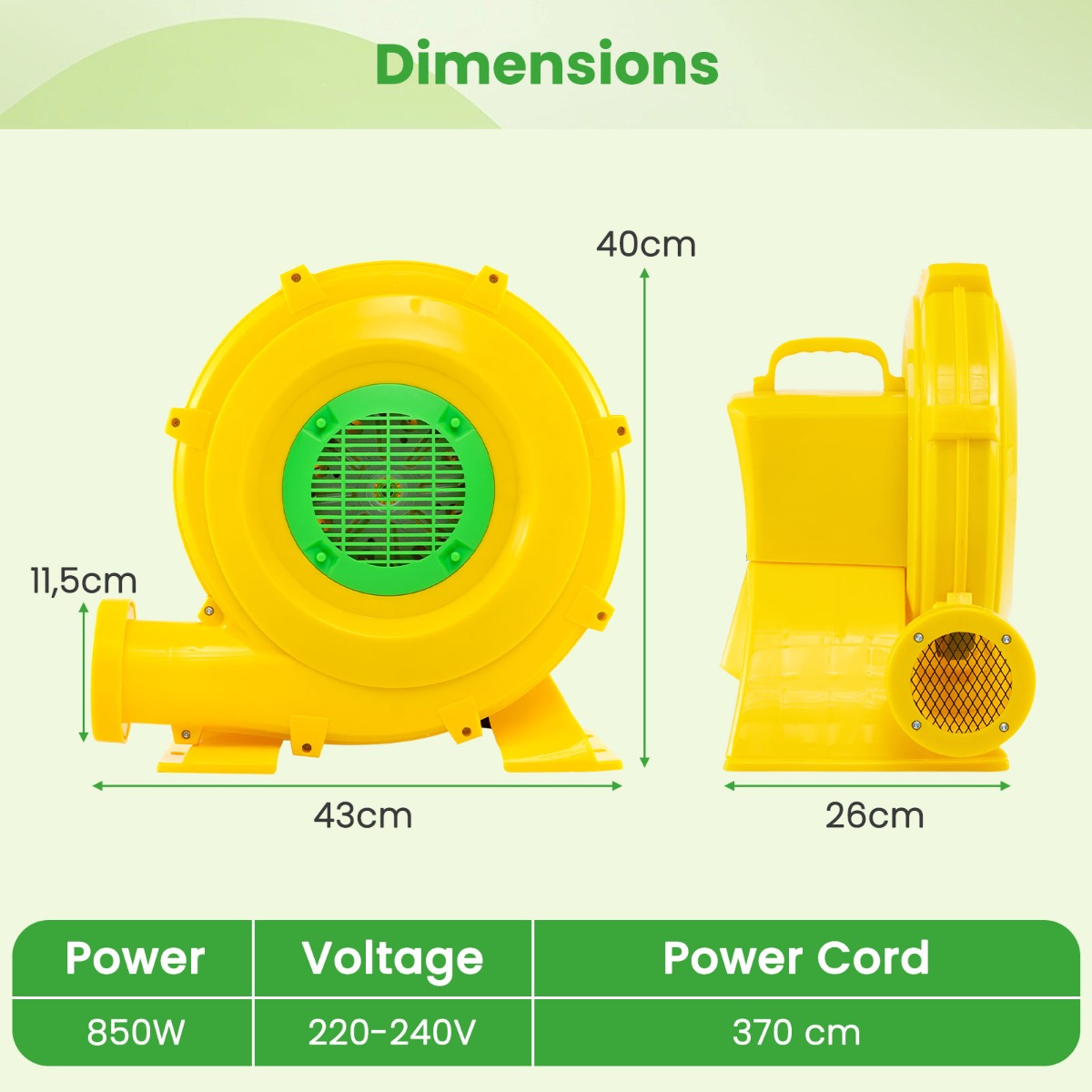 LIVSK Elektrische Luchtblazer 850W - Krachtige Luchtstroom - Slagvaste Behuizing - Waterdichte Schakelaar - 43 x 26 x 40 cm - Geel