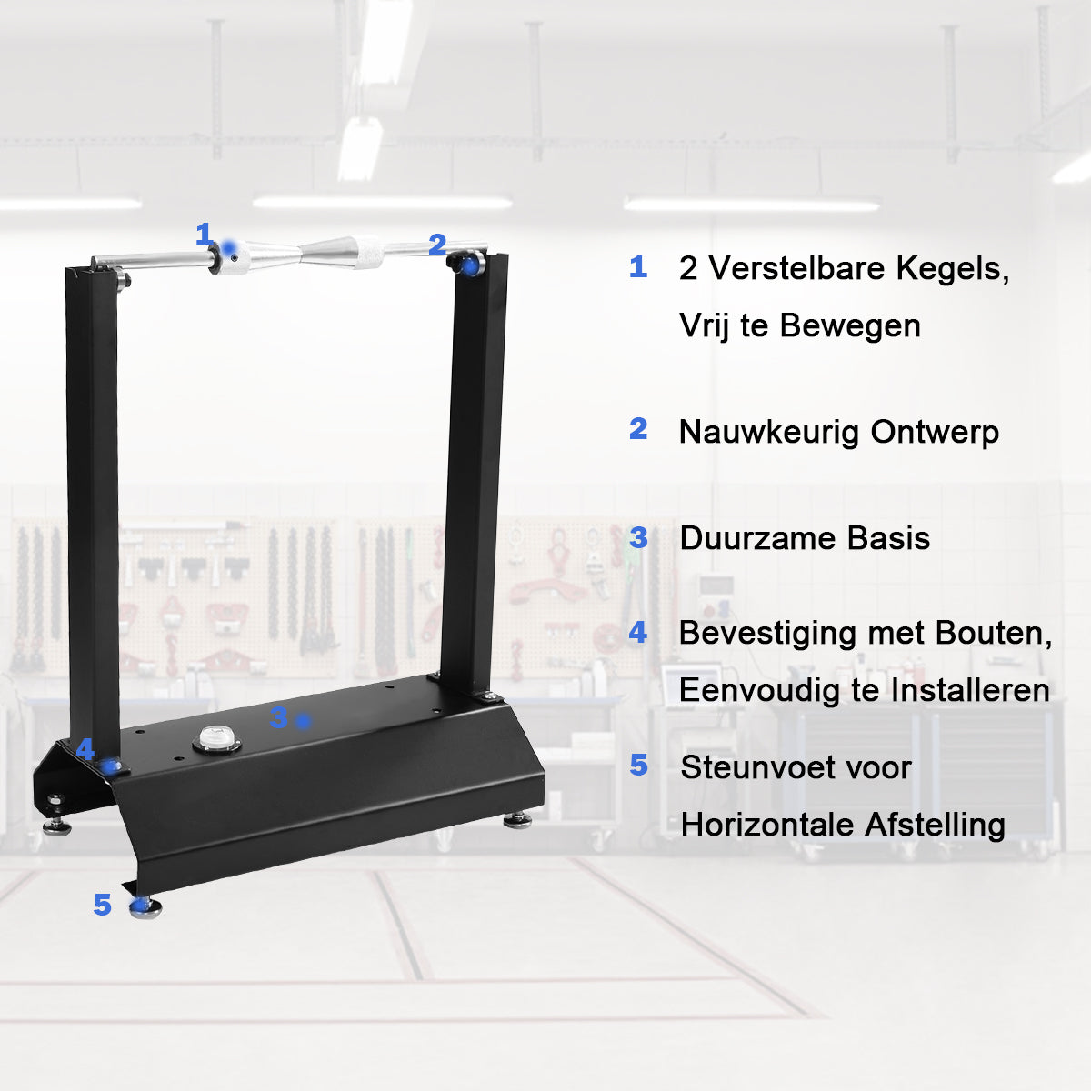 LIVSK Draagbare Wielbalancer - Verstelbare Kegels - Stalen en Aluminium Constructie - Voor Wielen tot 80 cm - 40,5 x 22 x 51 cm -