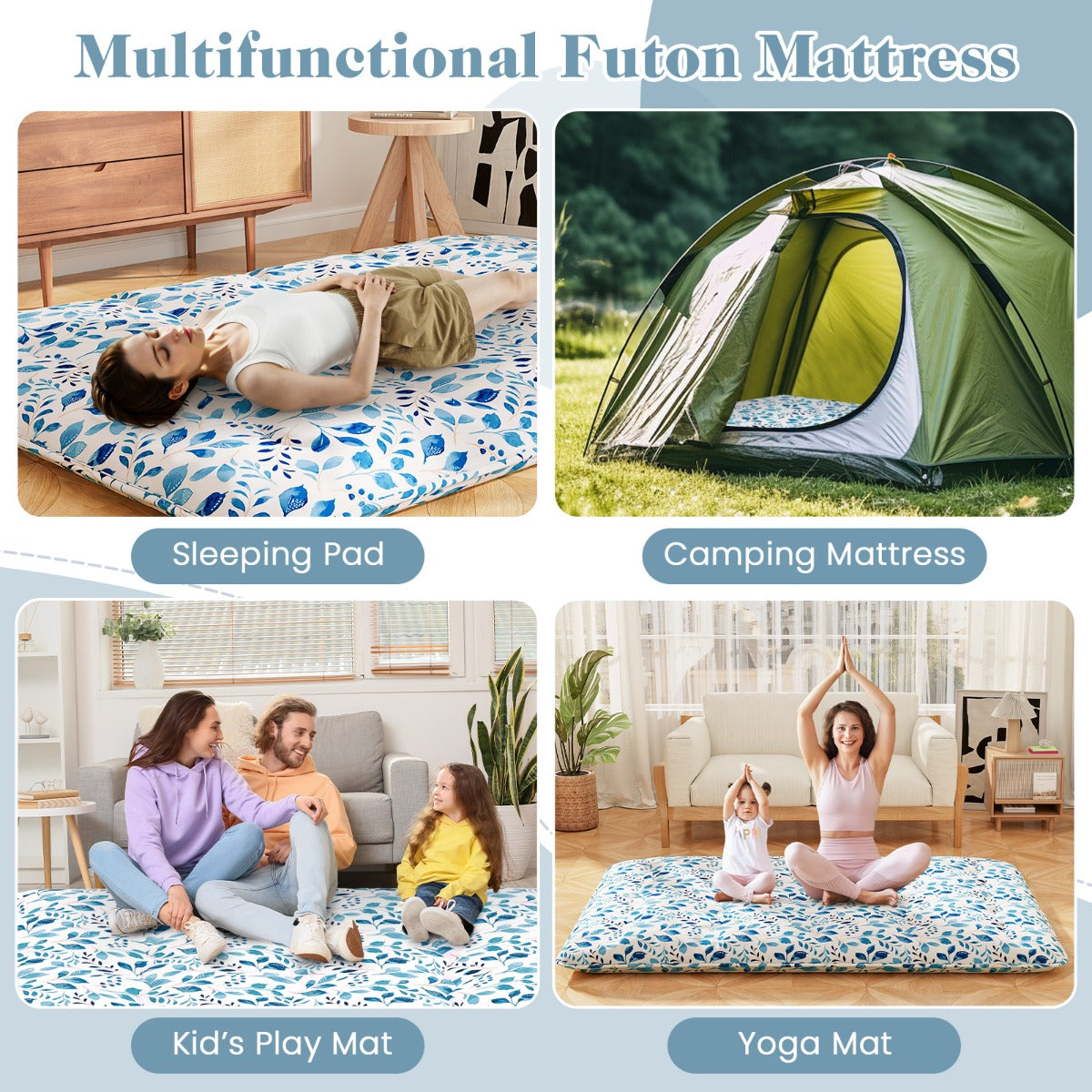 LIVSK Multifunctionele Matras - Hoogdicht Polyester Vulling - Afneembare Hoes - Draagtas - Voor Vloer, Camping of Kinderen -