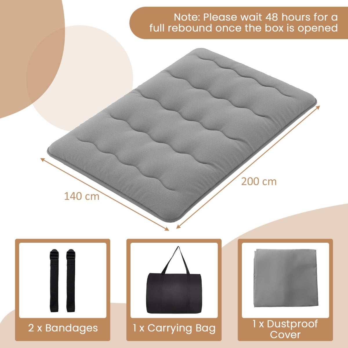 LIVSK Opvouwbare Futonmatras - Afneembare Wasbare Hoes - Draagtas - Polyester Vulling - Voor Slaap en Speel - Grijs 200 x 90 x 10