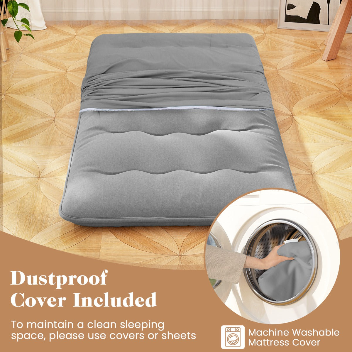 LIVSK Multifunctionele Matras - Draagbaar als Futon, Slaap- of Speelmat - Afneembare Wasbare Hoes - 200 x 90 x 10 cm - Grijs