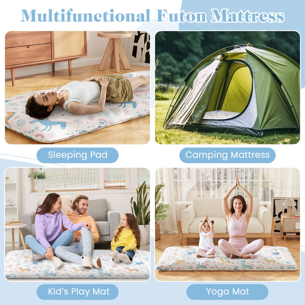 LIVSK Multifunctionele Matras - Draagbaar als Futon, Speelmat of Campingmatras - Afneembare Hoes - 200 x 90 x 10 cm - Kleurrijk