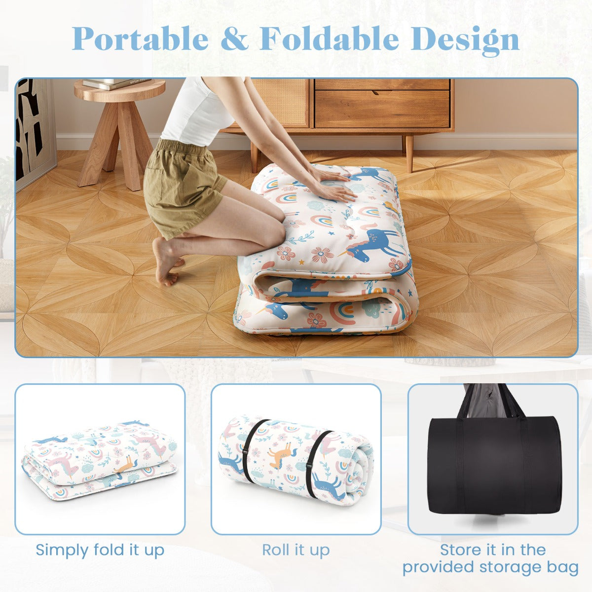 LIVSK Multifunctionele Matras - Draagbaar als Futon, Speelmat of Campingmatras - Afneembare Hoes - 200 x 90 x 10 cm - Kleurrijk