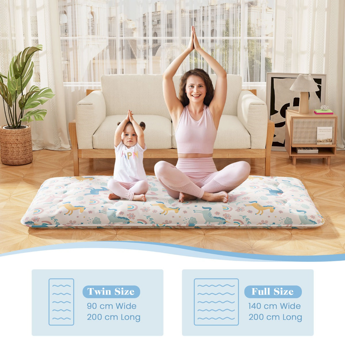 LIVSK Multifunctionele Matras - Draagbaar als Futon, Speelmat of Campingmatras - Afneembare Hoes - 200 x 90 x 10 cm - Kleurrijk