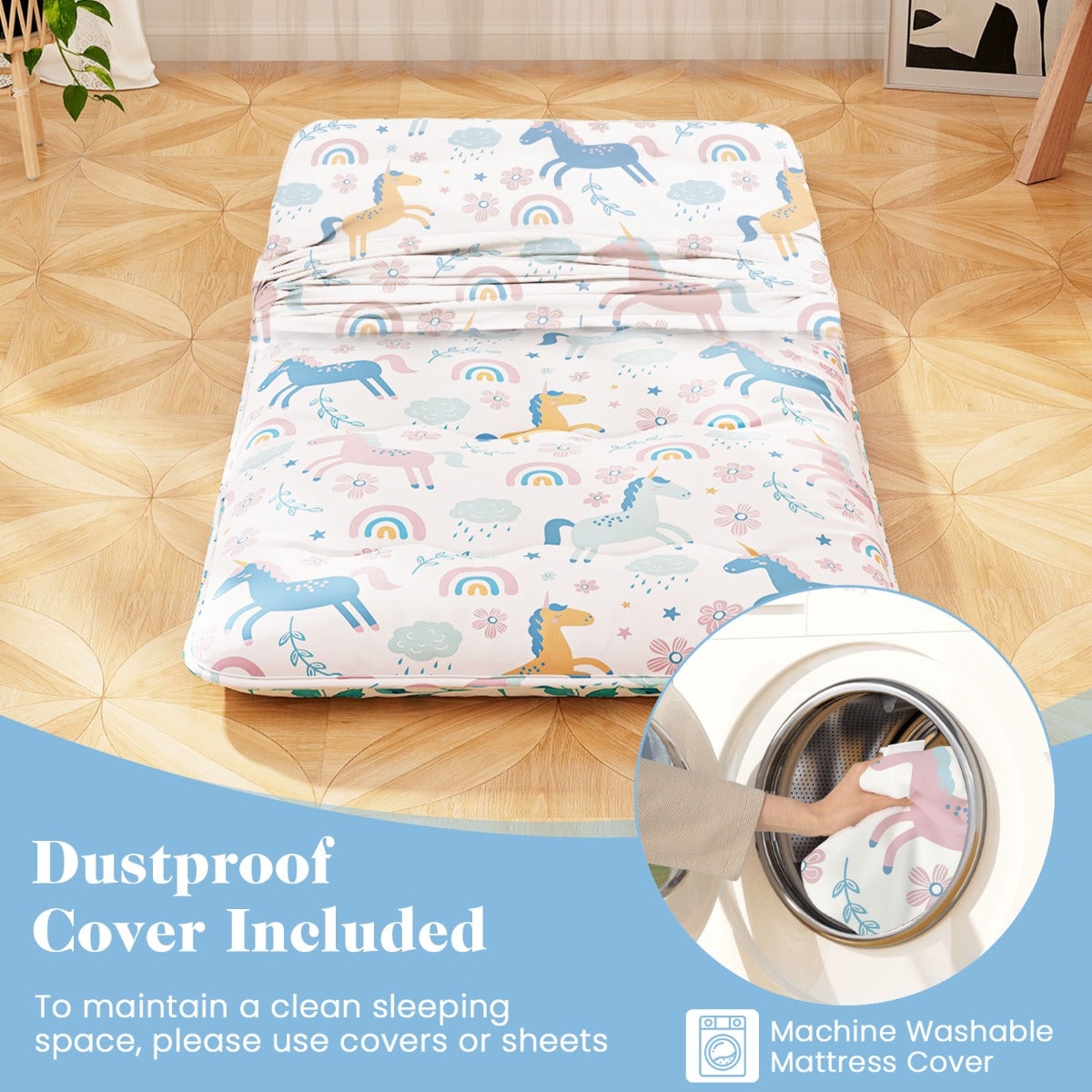 LIVSK Multifunctionele Matras - Draagbaar als Futon, Speelmat of Campingmatras - Afneembare Hoes - 200 x 90 x 10 cm - Kleurrijk