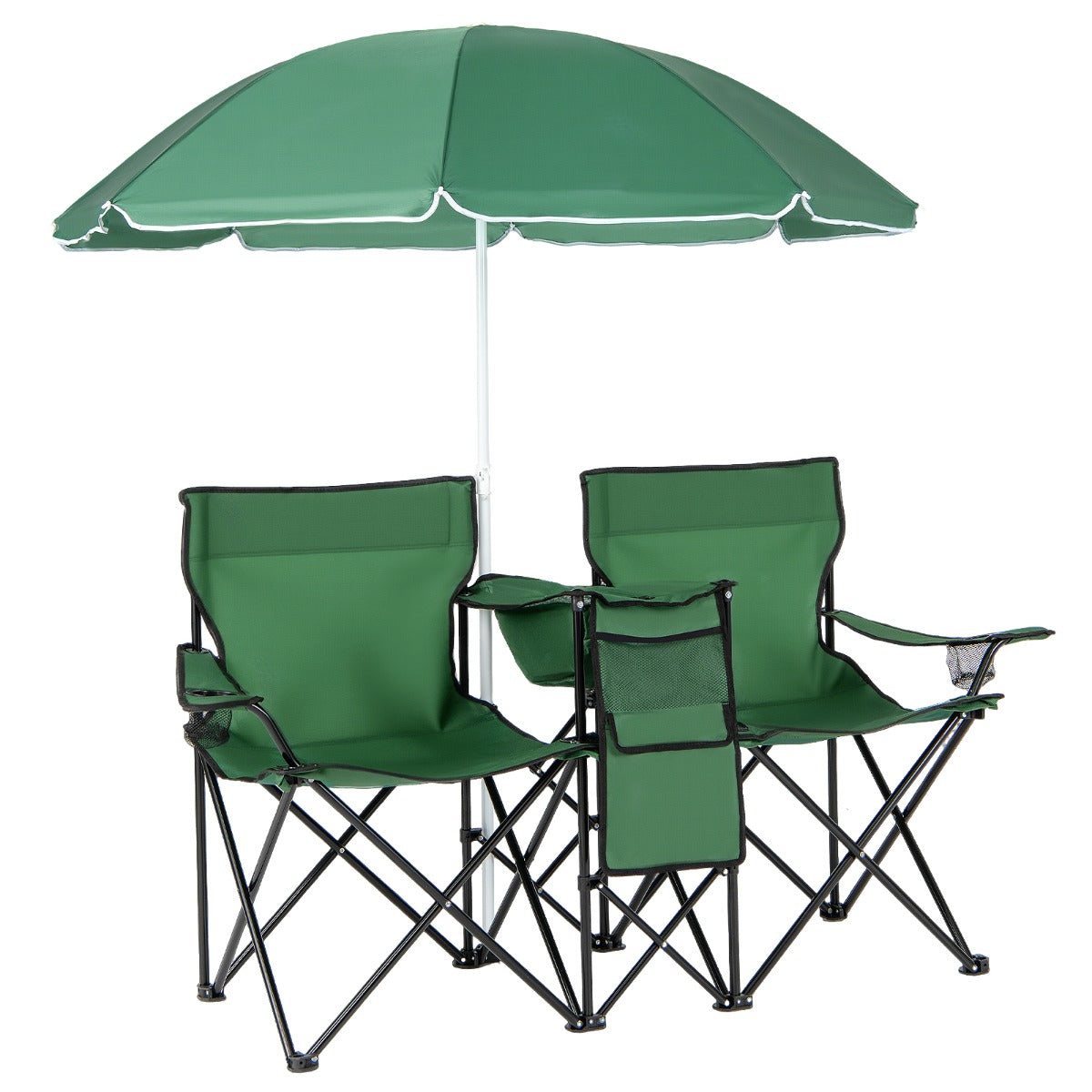 Livsk costway draagbare opvouwbare picknick liefde stoel stalen frame pvc oxford stof met paraplu mini tafel drank houder 1 1