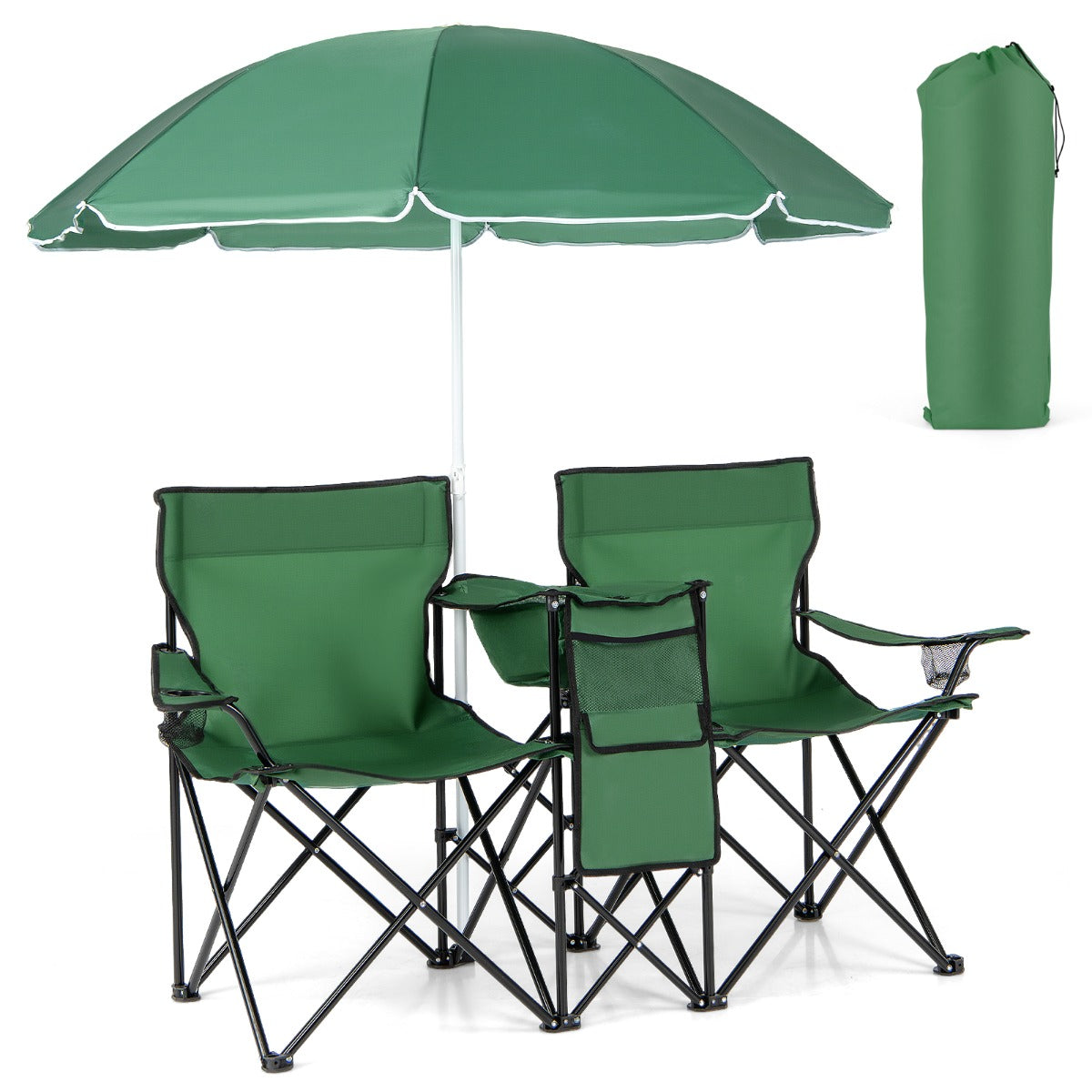Livsk costway draagbare opvouwbare picknick liefde stoel stalen frame pvc oxford stof met paraplu mini tafel drank houder