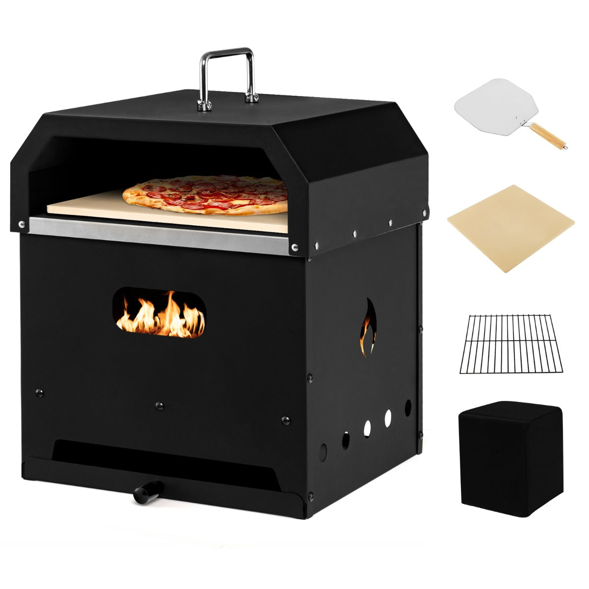 LIVSK Draagbare Pizzaoven - Snelle Voorverwarming in 5 Min - Multifunctioneel - 3-laagse Constructie - Zwart