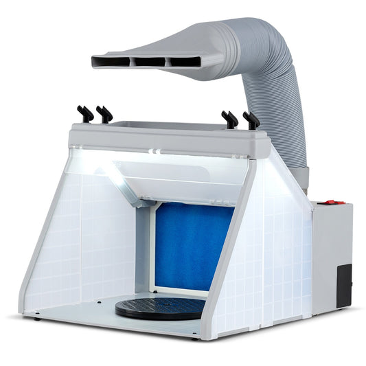 LIVSK Draagbare Airbrush-afzuiginstallatie - 3 LED-lampen - 360° Draaiplateau - Dubbel Polyestervezelfilter - Grijs