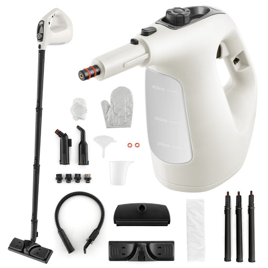 LIVSK Draagbare Stoomreiniger - 14 Accessoires - 1400 W - 400 ml Watertank - 5 m Snoer - Tot 125 ℃ - Grijs