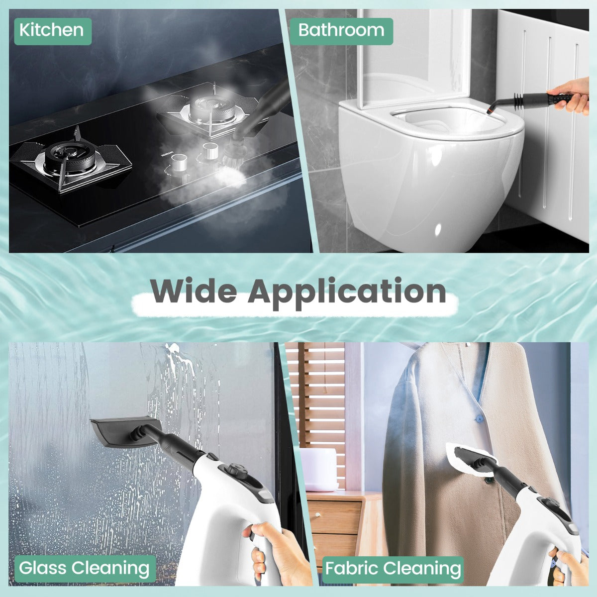 LIVSK Draagbare Stoomreiniger - 14 Accessoires - 1400 W - 400 ml Watertank - 5 m Snoer - Tot 125 ℃ - Grijs
