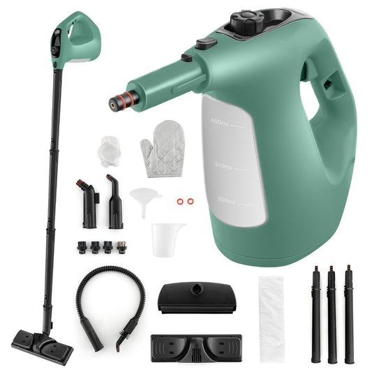LIVSK Draagbare Stoomreiniger - 1400W - 14 Accessoires - 400 ml Watertank - Ergonomisch - Chemicaliënvrij - Grijs/Geel/Groen/Blauw
