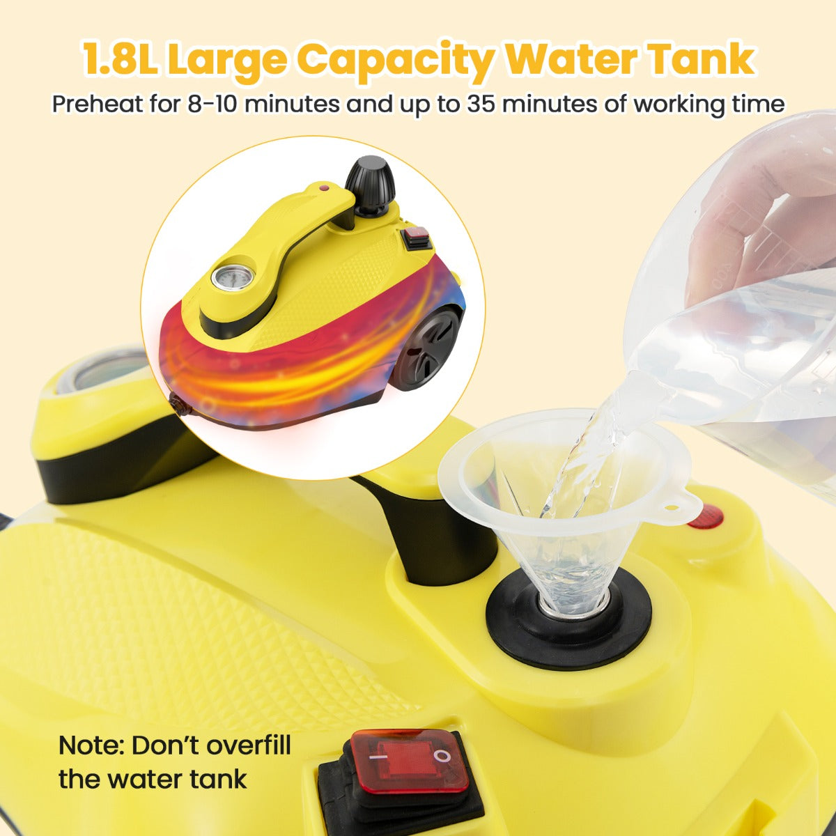 LIVSK Stoomreiniger 2000W - 5 Bar Hoge Druk - 1,8L Tank - Snelle Opwarmtijd - Inclusief Accessoires - Geel