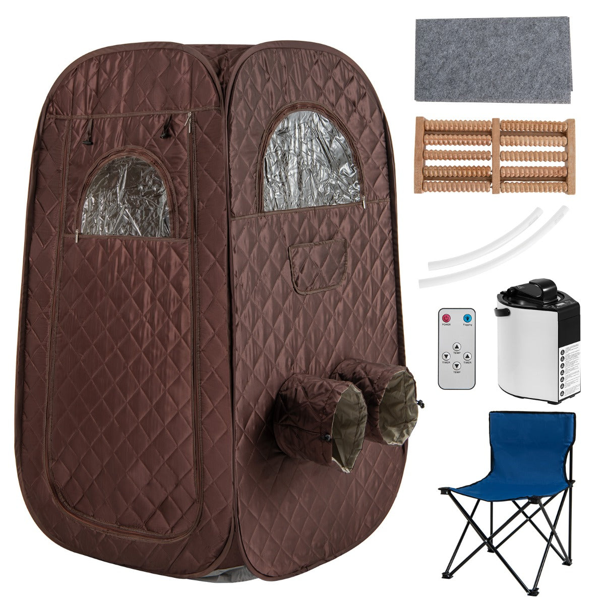 LIVSK Draagbare Stoomsauna - Stoomgenerator 1000 W - Multifunctionele Beenopeningen - 89 x 89 x 149 cm - Zwart/Koffie/Grijs
