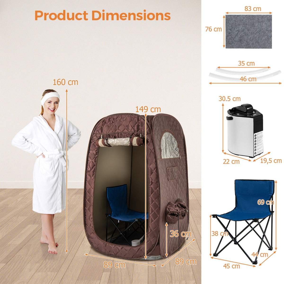 LIVSK Draagbare Stoomsauna - Stoomgenerator 1000 W - Multifunctionele Beenopeningen - 89 x 89 x 149 cm - Zwart/Koffie/Grijs