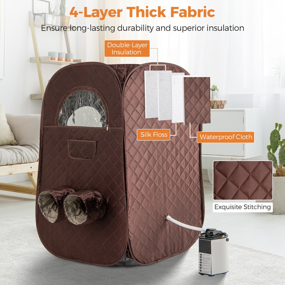 LIVSK Draagbare Stoomsauna - Stoomgenerator 1000 W - Multifunctionele Beenopeningen - 89 x 89 x 149 cm - Zwart/Koffie/Grijs