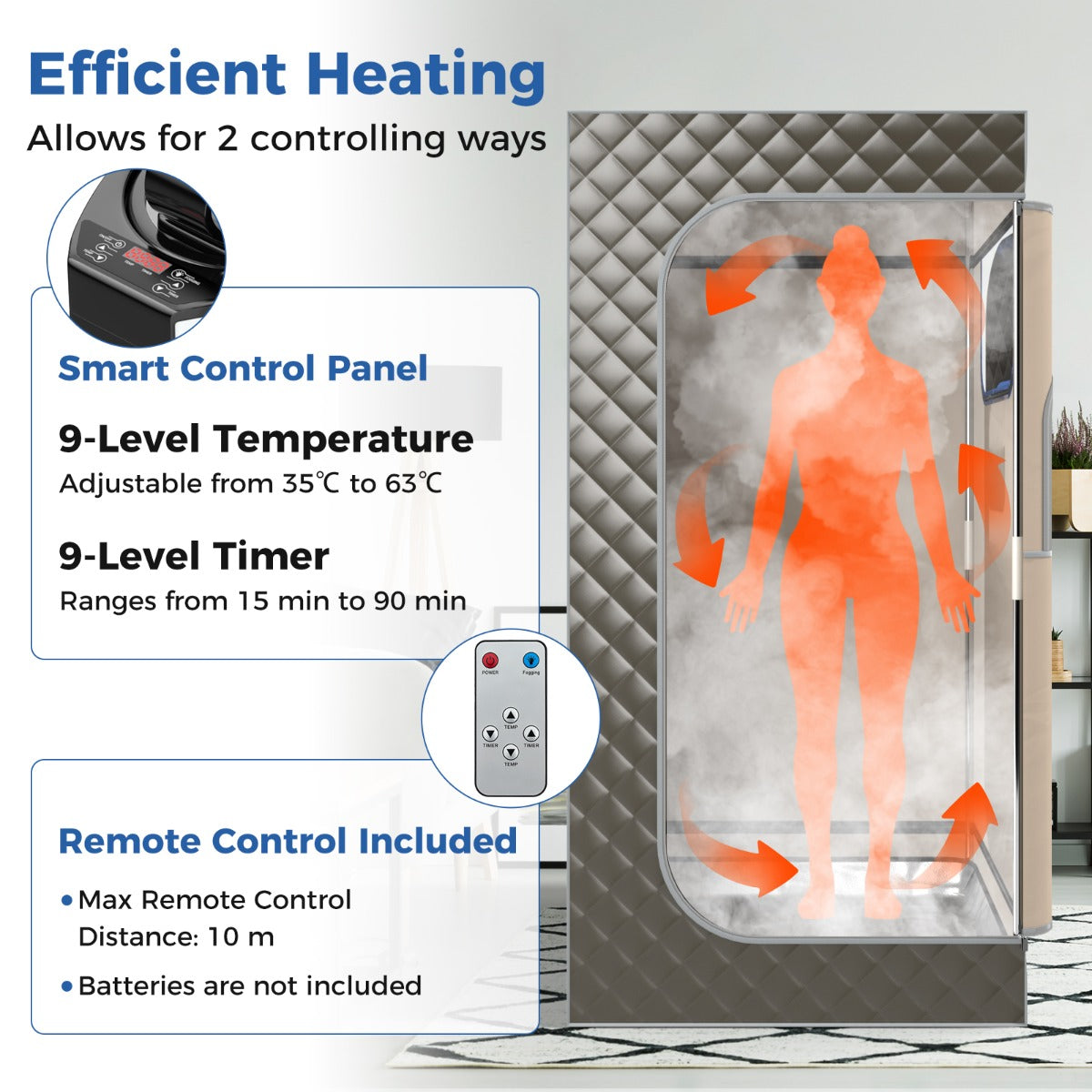 LIVSK Draagbare Sauna-Tent - 3L Stoomgenerator - Afstandsbediening - 9 Temperatuurinstellingen - Veiligheidsfuncties - Grijs