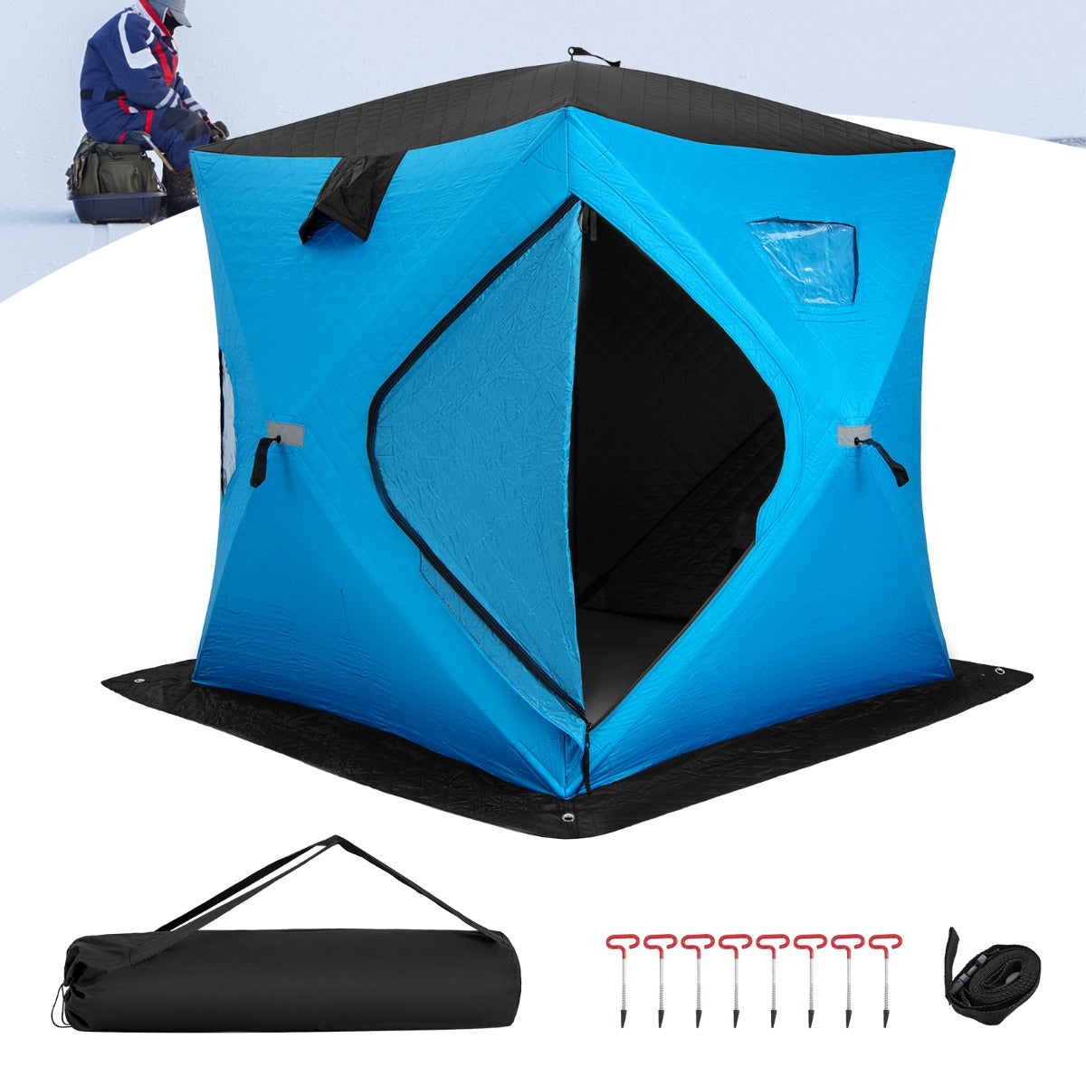 Livsk costway draagbare tent voor ijsvissen met draagtas wintervissentent blauw