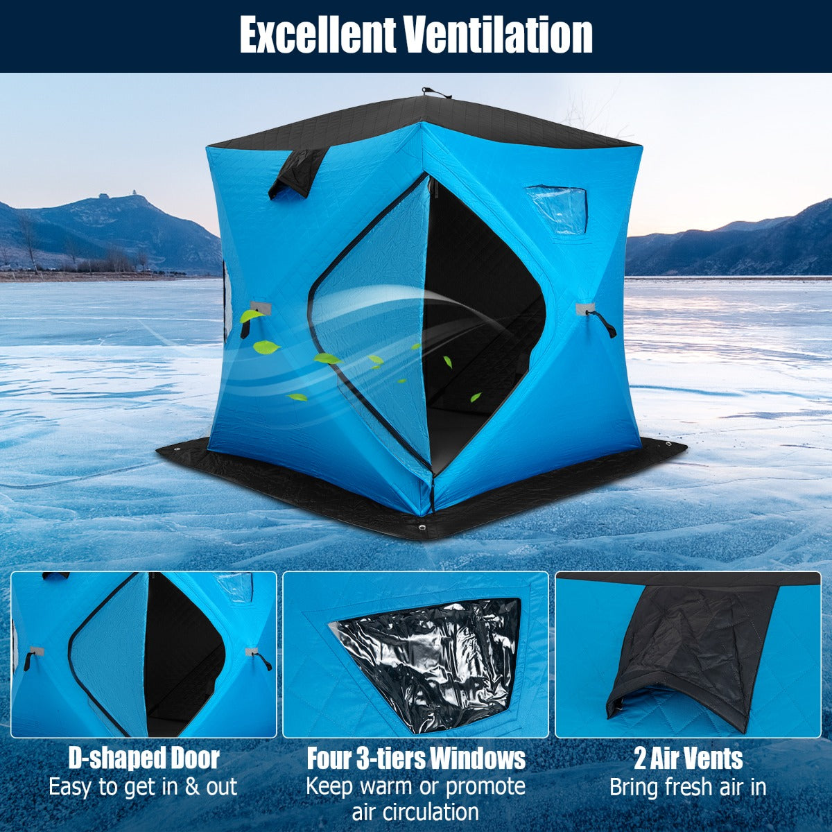 Livsk costway draagbare tent voor ijsvissen met draagtas wintervissentent blauw 4
