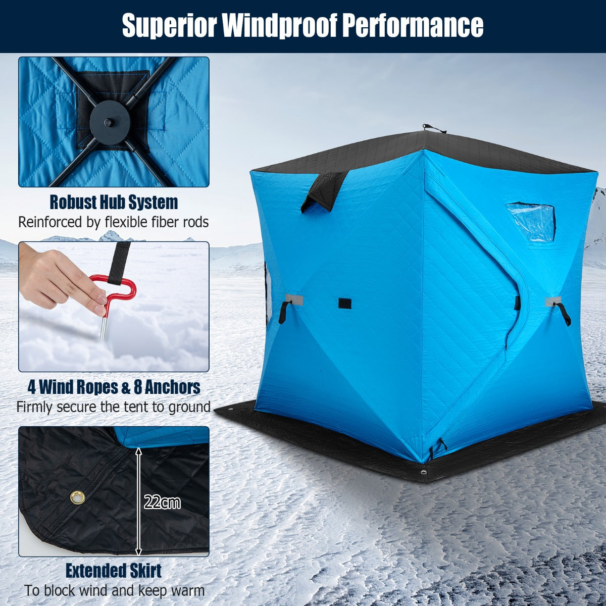 Livsk costway draagbare tent voor ijsvissen met draagtas wintervissentent blauw 5