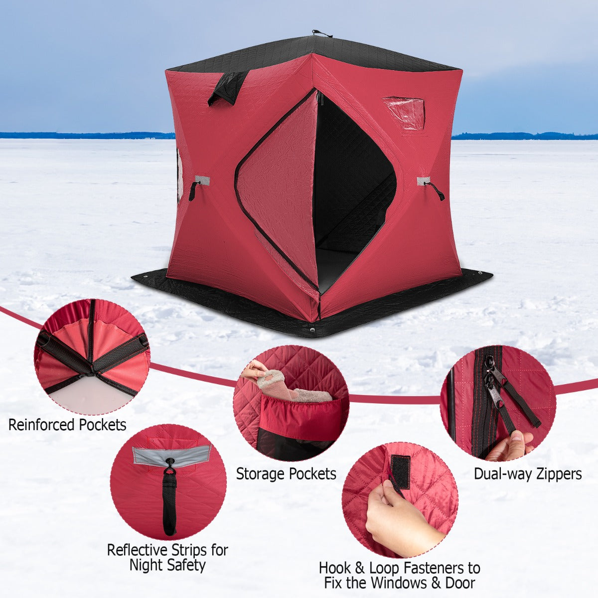 Livsk costway draagbare tent voor ijsvissen met draagtas wintervissentent rood 4