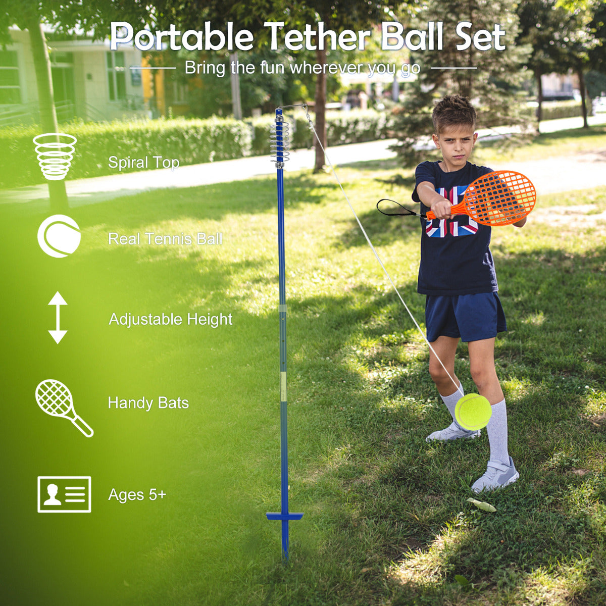 Livsk costway draagbare tetherball set 3 niveaus in hoogte verstelbare set met bal twistball set 5