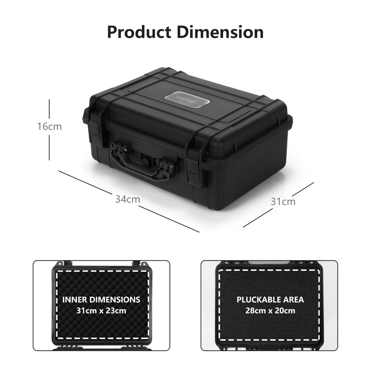 LIVSK Waterdichte Harde Koffer - IP66 Waterdicht - Schokbestendig PP - Aanpasbaar Schuim - Voor Elektronica - 34 x 31 x 16 cm -