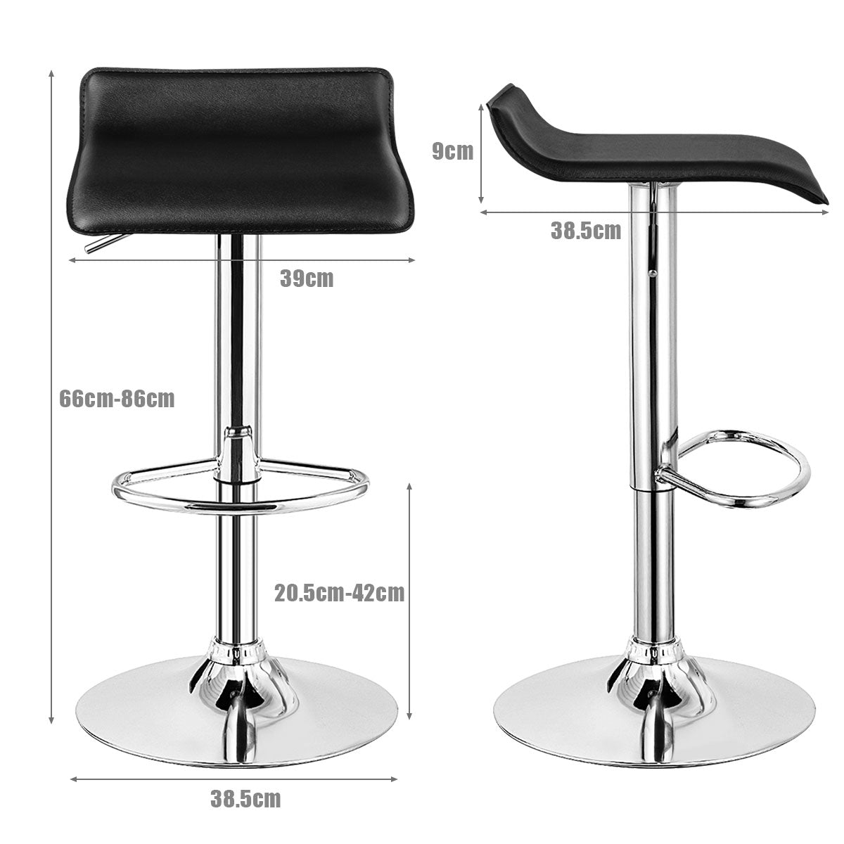 LIVSK Draaibare Barkrukken met Rugleuning - Hoogwaardig PU-Leer - In hoogte verstelbaar 66-86 cm - Antislip Basis - Zwart