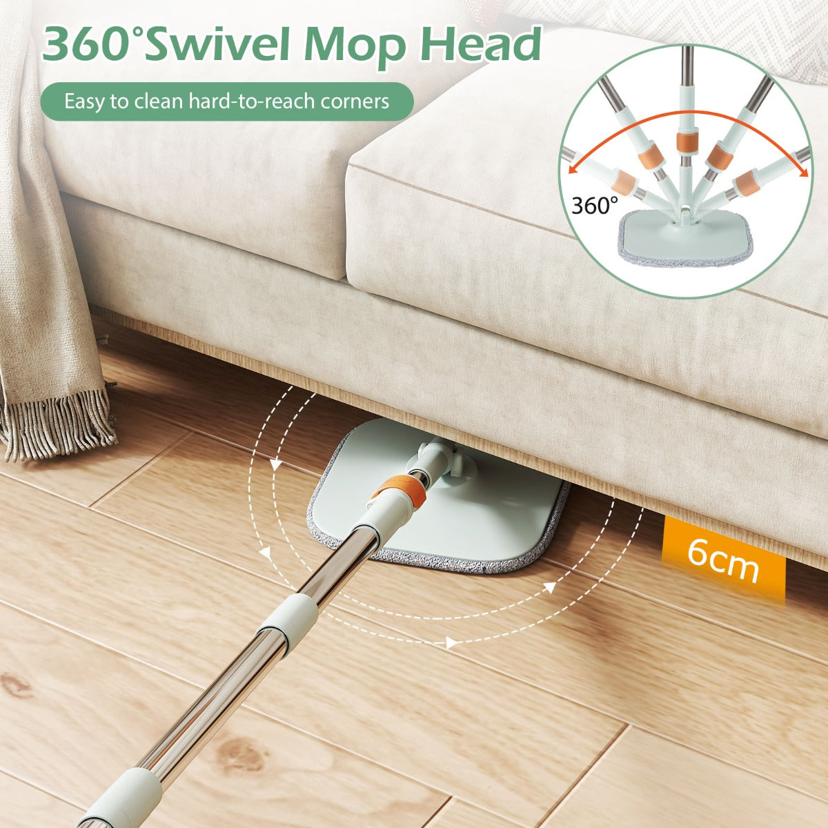 LIVSK Spinmop- en Emmerset - 360° Draaibaar - Gescheiden Watersysteem - Herbruikbare Mopkussens - Lichtgroen