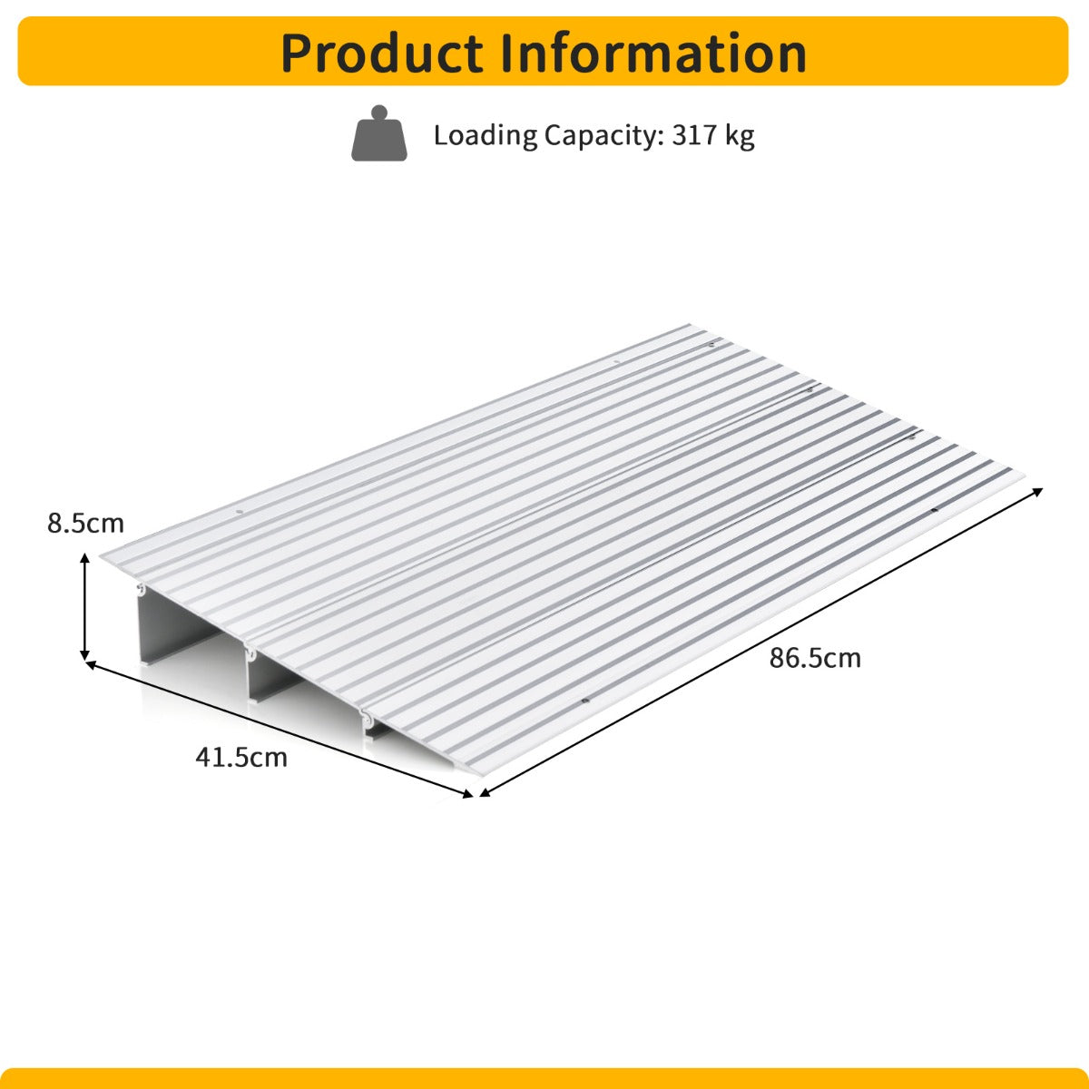 LIVSK Drempeloprijplaat - Verstelbaar Aluminium Frame - Tot 317 kg Draagvermogen - Antislip - 86,5 x 41,5 x 8,5 cm - Zilver