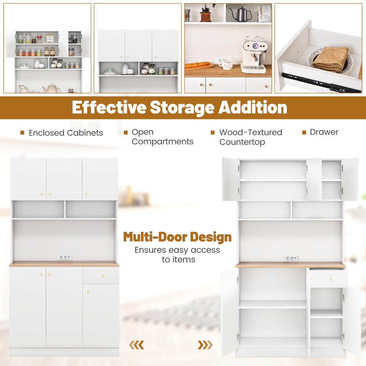 LIVSK Moderne Buffetkast - 3 Verstelbare Planken - Stopcontacten en USB-poorten - Anti-kantelbescherming - 100 x 40 x 181 cm - Wit