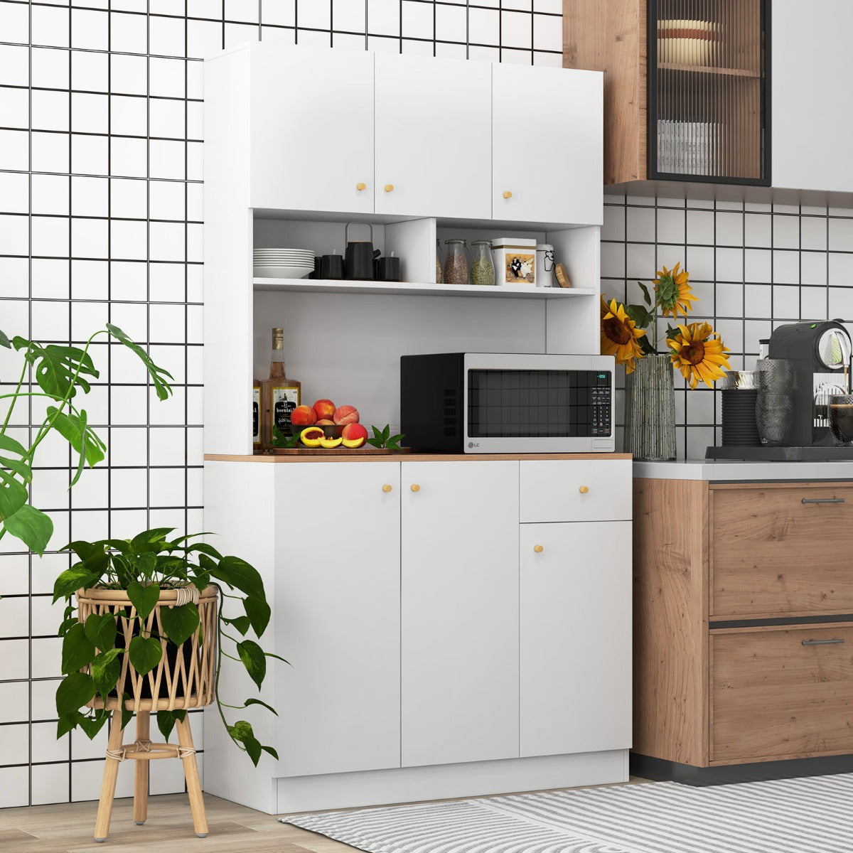 LIVSK Moderne Buffetkast - 3 Verstelbare Planken - Stopcontacten en USB-poorten - Anti-kantelbescherming - 100 x 40 x 181 cm - Wit