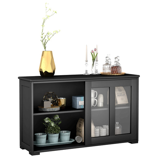 LIVSK Dressoir Opbergkast - Hoogwaardig MDF - Verstelbare Plank - Glazen Deur - Stabiele Poten - 106,5 x 33 x 62,5 cm - Zwart