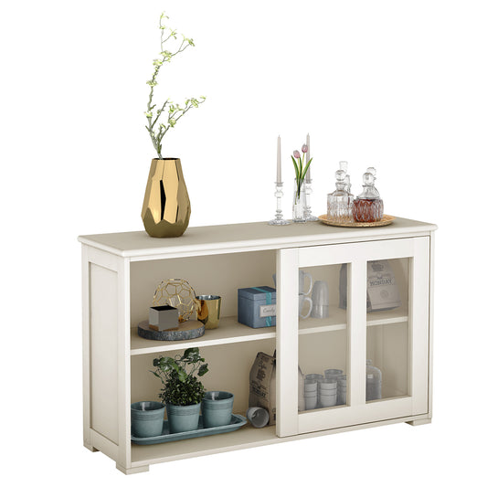 LIVSK Dressoir met Verstelbare Plank - Gehard Glas - Ruime Opbergruimte - Eenvoudig te Monteren - 106,5 x 33 x 62,5 cm - Crèmewit