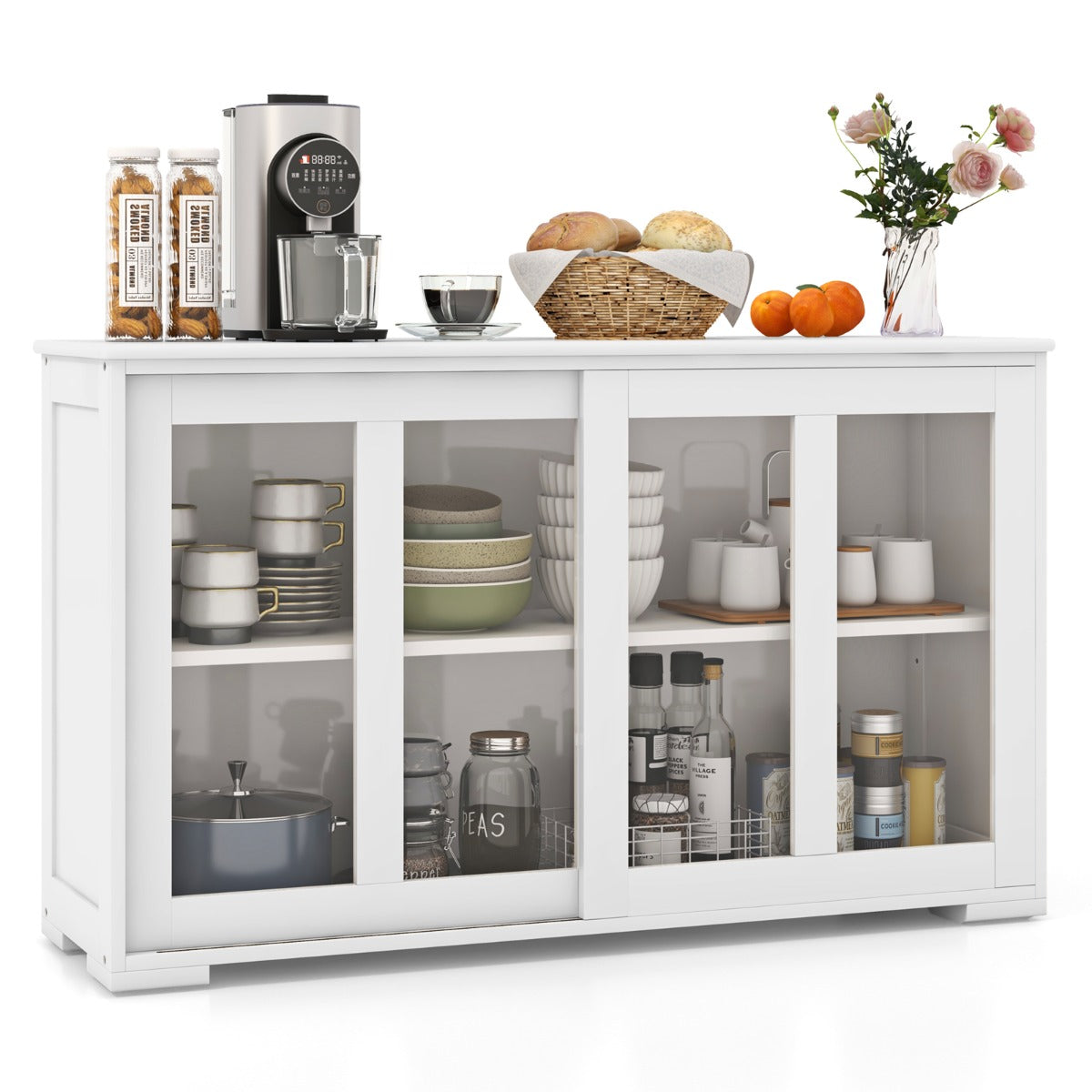 LIVSK Keukenopbergdressoir - Verstelbare Plank - Transparante Glazen Deuren - Duurzaam MDF - Elegant Design - 107 x 33 x 64 cm -